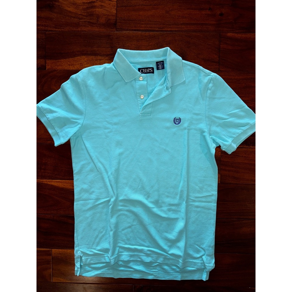 Chaps‎ Mens Polo Shirt Short Sleeve Turquoise Blue Pique Knit Logo Small S/P/CH